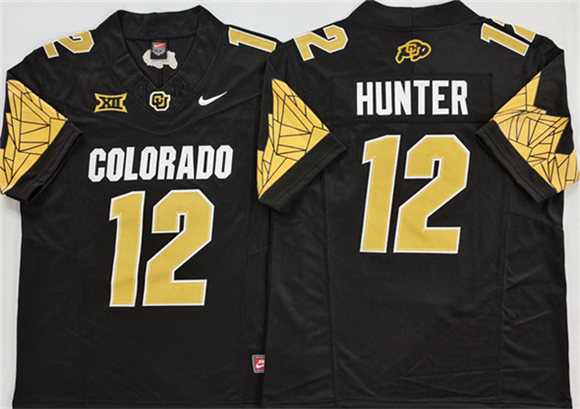 Mens Colorado Buffaloes #12 Travis Hunter Black With XII Patch 2025 F.U.S.E. Stitched Football Jersey